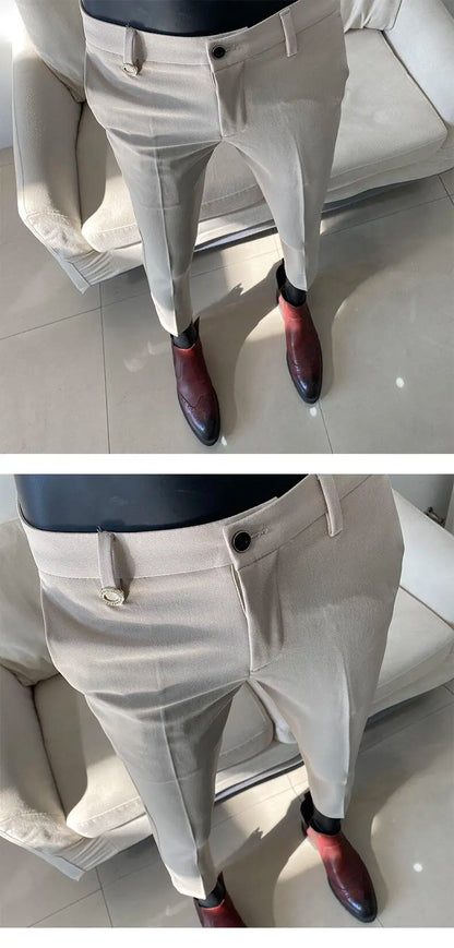 Men Suit Pant 2025 Autumn Solid Elastic Waist Dress Pants Calça Masculina Men Slim Business Office Social Ankle Length Trousers