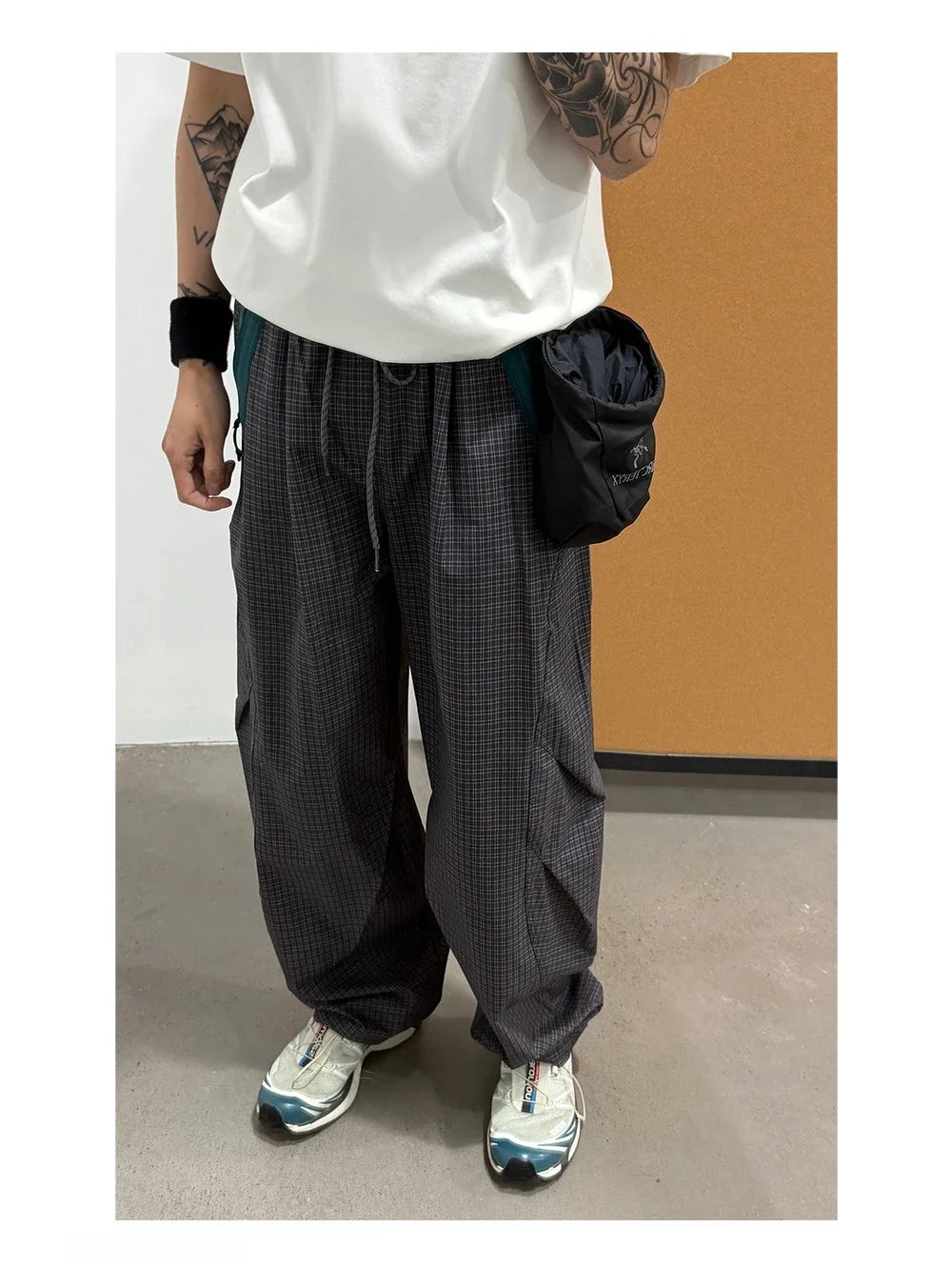 Unisex Lightweight Parachute Pants Spring Summer Outdoor Hiking Plaid Patchwork Color Block Loose Fit Casual Streetwear Trendy