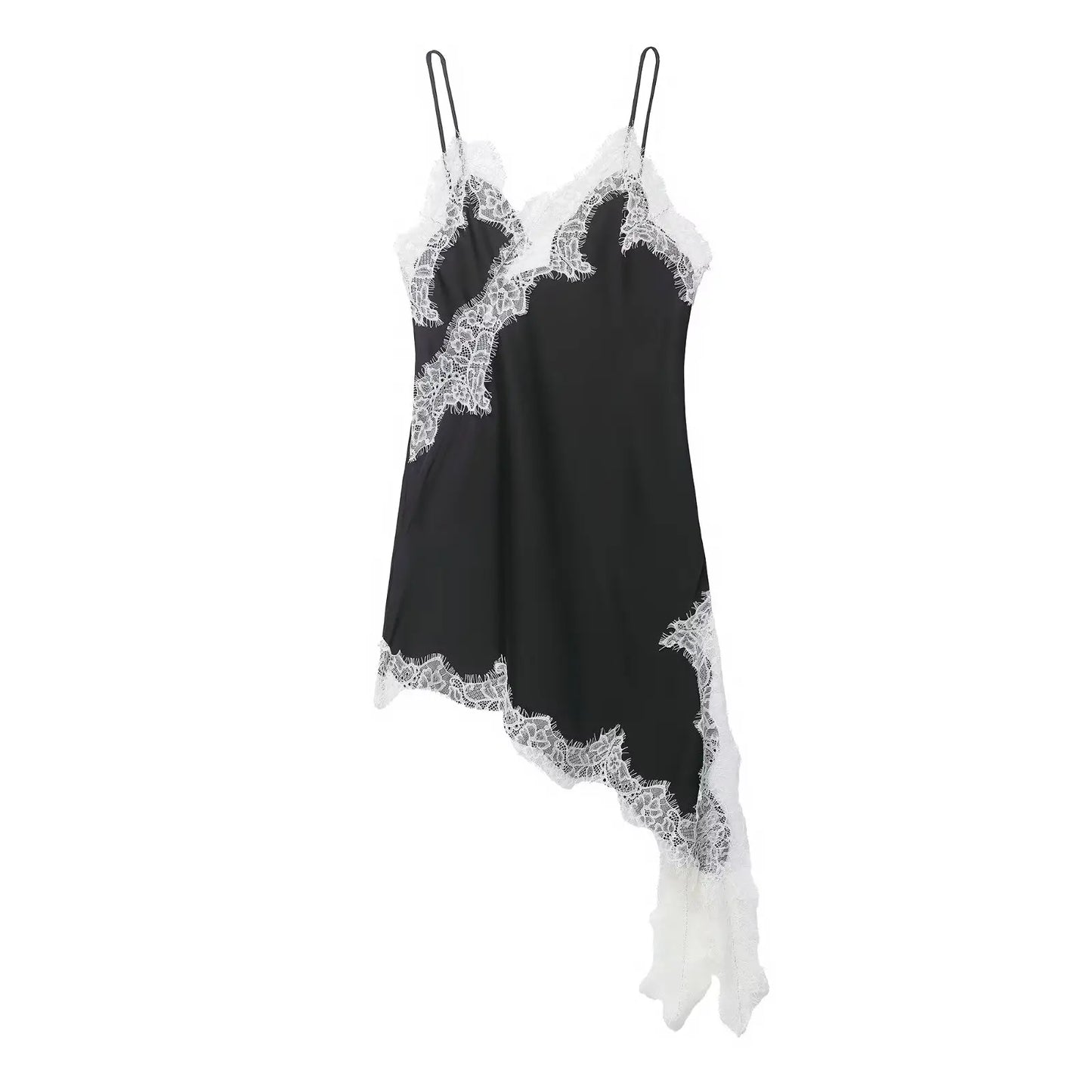 Satin Sexy Lace Spliced Short Sling Dress Women Sleeveless Backless Asymmetric Sexy Party Dresses 2026 Summer Lady Dress ﻿