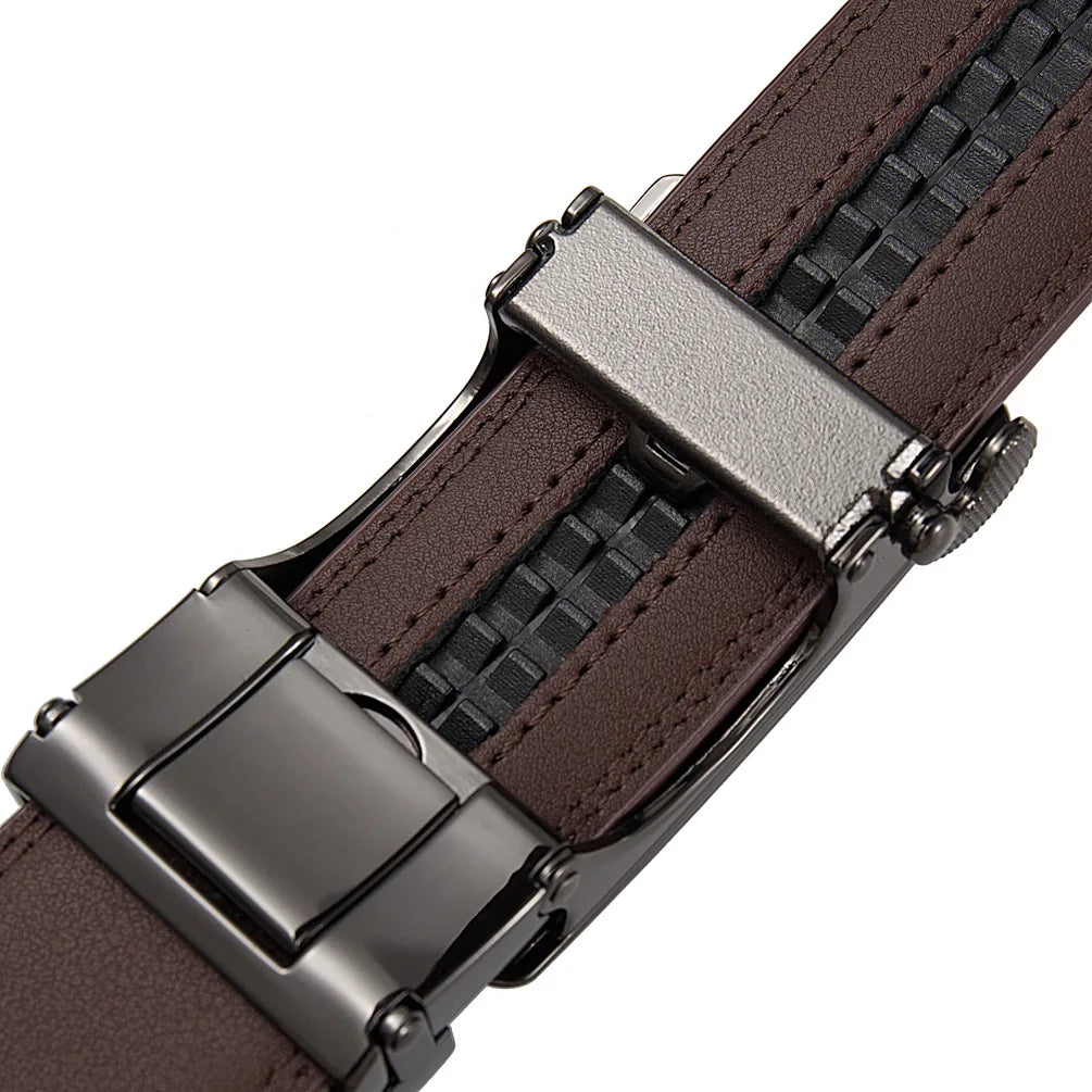 Automatic Buckle Belt for Men, High Quality Genuine Leather Belt, Adjustable Ratchet Belt Fashion Designer Belt Men