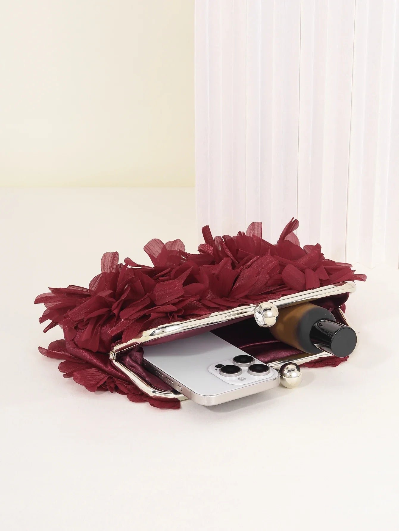 3D Floral Decor Clutch Bag, Elegant Silk Appliques Dinner Purse For Wedding Party Prom Banquet - Perfect for Wedding， Party