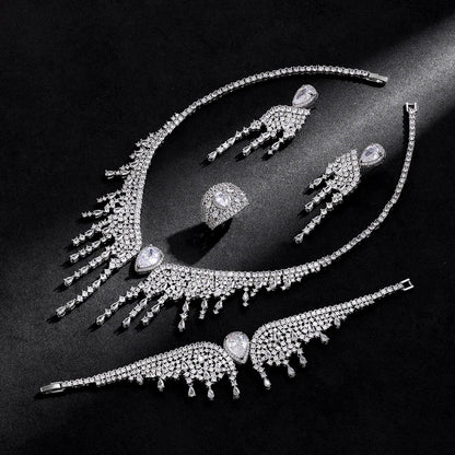 2024 New 4-piece Bridal Wedding Jewelry Set, Cubic Zirconia, Luxury Women's Jewelry, Women's Wedding Party Accessories