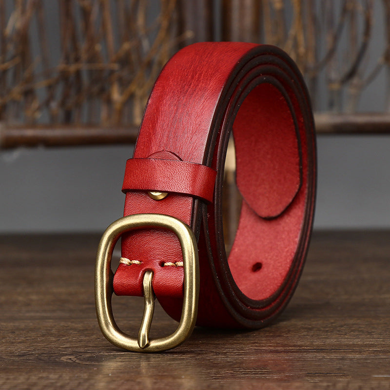 2.8CM Ladies Thick Cowhide Copper Buckle Genuine Leather Jeans Belt Women High Quality Retro Luxury Cintos Female Waistband