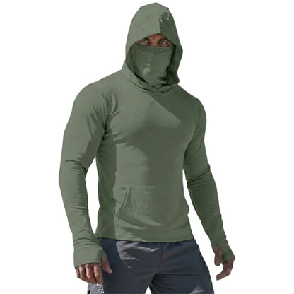 Mens UPF50+ Long Sleeve Hooded Pullover Summer Quick Dry Sun Protection Top Ice Silk Casual Shirt for Running Outdoor Sports