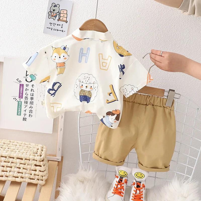 0-5 Years Quality Cotton T-Shirt Kids Girls Clothing Sets Stylish Printed Short Sleeve Baby Boys Clothing Suits