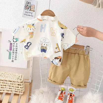 0-5 Years Quality Cotton T-Shirt Kids Girls Clothing Sets Stylish Printed Short Sleeve Baby Boys Clothing Suits