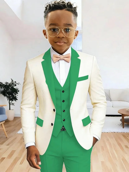 Multi-colors Boys Suits 3 Pieces Jacket Vest Pants Wedding Ring Bearer Outfit Handome Slim Fit Tuxedo For Birthday Party