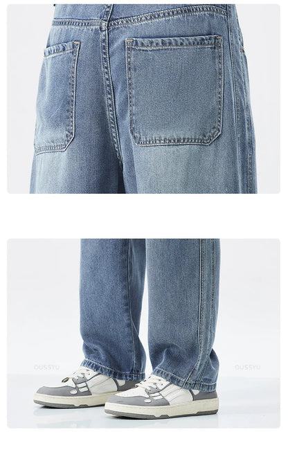 Spring Autumn High Quality Soft Lyocell Fabric Jeans Men Loose Wide Leg Pants Elastic Waist Casual Trousers Plus Size 28-40