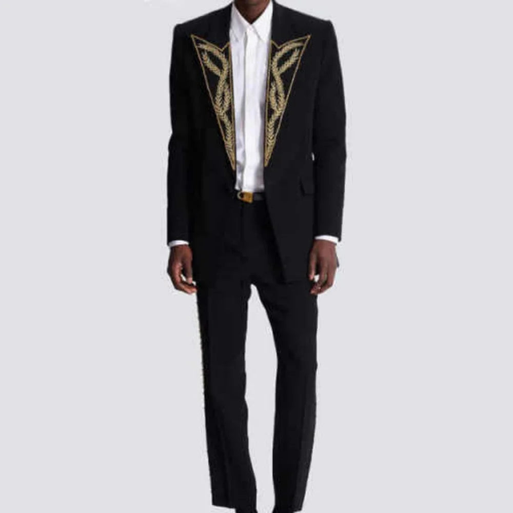 Modern Men Suits Slim Fit 2 Pieces Blazer Pants Peaked Lapel Sequins Beading Formal Business Occasion Party Prom Custom Made