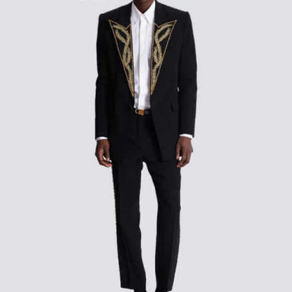 Modern Men Suits Slim Fit 2 Pieces Blazer Pants Peaked Lapel Sequins Beading Formal Business Occasion Party Prom Custom Made