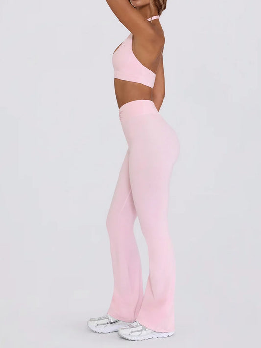 Women's Yoga Suits Camisole Backless Nude Beautiful Back Neck Hanging Bra Flared Pants Fitness Set