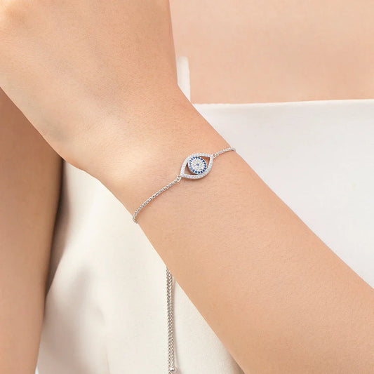 Bracelet en argent sterling 925 grands yeux bleus, style mode, tressé, chaîne réglable pour femme, cadeau d'anniversaire