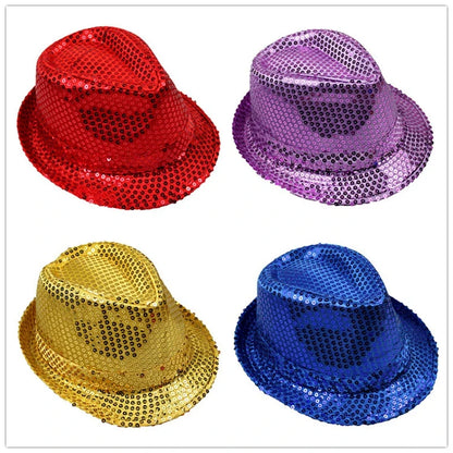 British Top Jazz Hat Bucket Hat Men Women Stage Performance Sequin Hat Shining Christmas Fedoras Party Parent  Hat Hollween