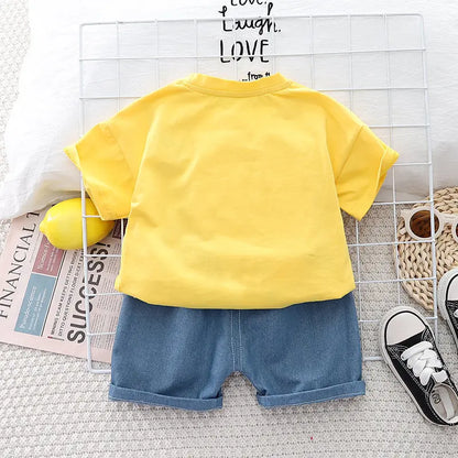 Summer Children's Boys Infant Cotton Clothes Set Cars T-Shirt Shorts 2-Piece Toddler Fashion Tracksuit for Babies Aged 1-5 Years