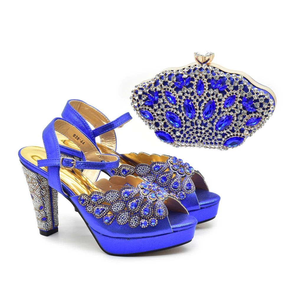 New Arrival Luxury Italian Shoes and Bag Set for Women Ladies Shoe and Bag Set Latest Designers Diamond Pumps Shoes and Bags
