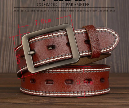 3.8CM Fashion Men Belts Genuine Leather Luxury Designer Vintage Thread Waist Belt For Jeans Cinturon Cowboy Hombre Dropshipping