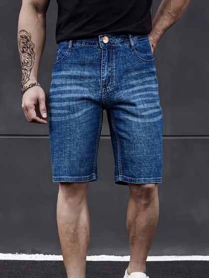 New Business Men's Jeans Casual Straight Stretch Fashion Classic Blue Black Men's Summer Denim Shorts Knee-Length