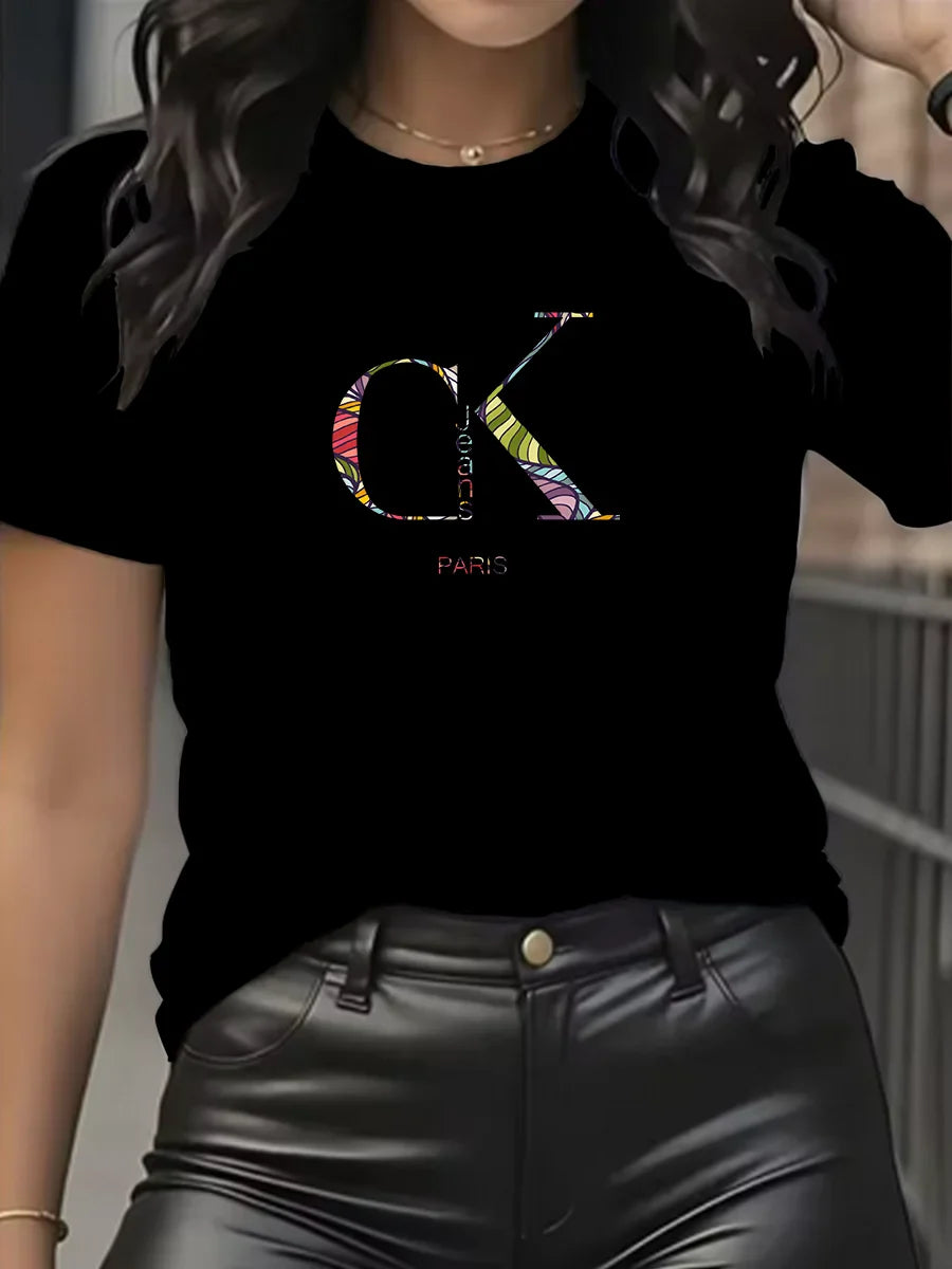 Summer luxury brand fashion cartoon letter print crew collar clothing short sleeve T-shirt  trend women's summer Y2K top