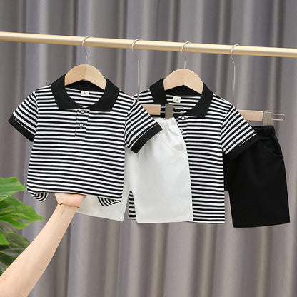 New Baby Boys Girls Summer Outwear Cotton Strips Sports Suit Infant T Shirt Shorts Children Clothing Tracksuits Sets Outwear