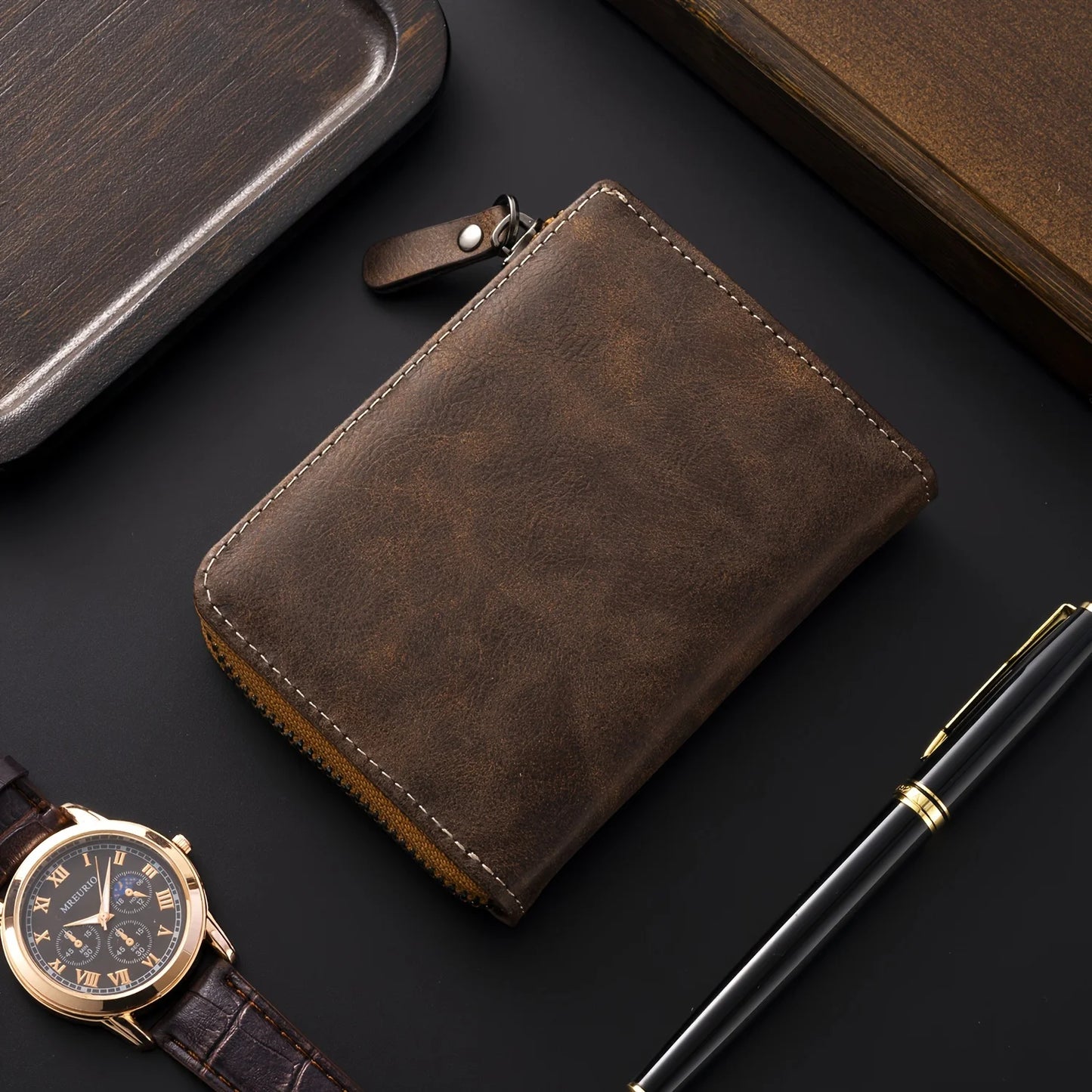 Customized Photo Men Retro Short Wallet Engraved Picture Zipper PU Leather Coin Purse High Quality Credit Card Holder Ideal Gift