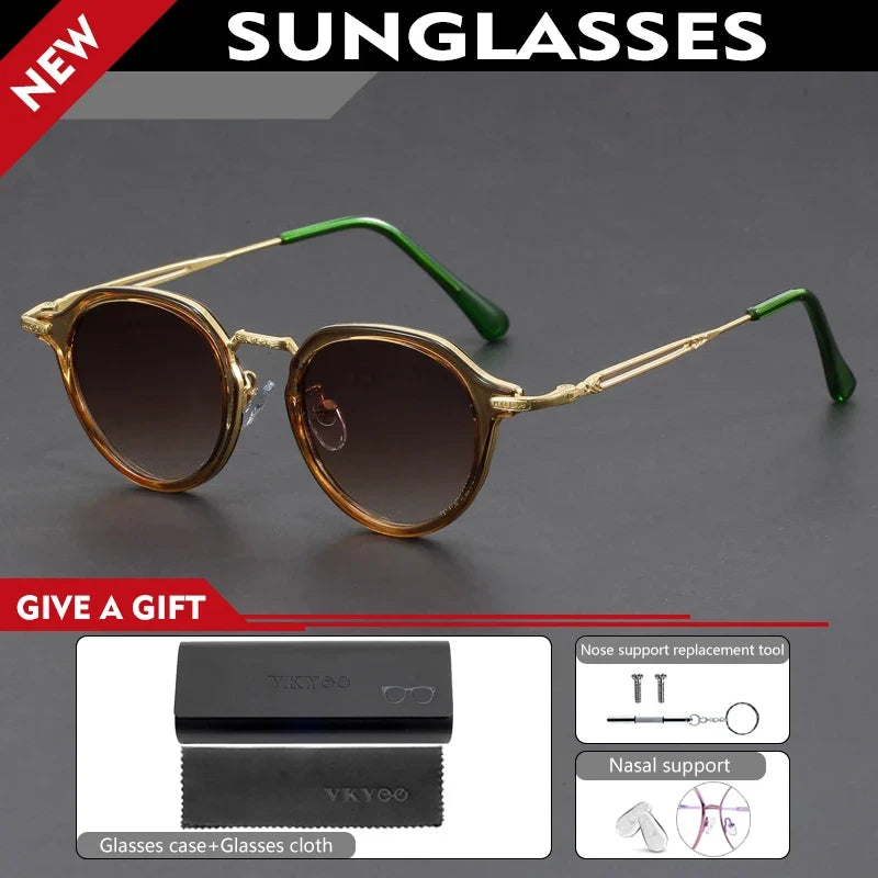 Retro Geometric Round Frame Simple Design UV Protection Men Women Polarized Sunglasses Customizable Prescription 1061