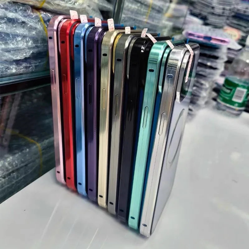 Metal Magnetic Case For Magsafe iPhone 17 Pro Max 16 15 14 13 12 Pro Max Plus Lens Protection Double Sided Glass Snap Lock Cover