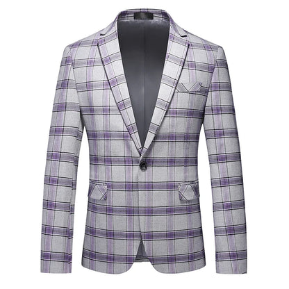 2026 New Men's Pink-Red Striped Suit Jacket, Fashion Slim Plaid Dress Coat, Red Purple Gray Blazers, Asian Size Terno Masculino