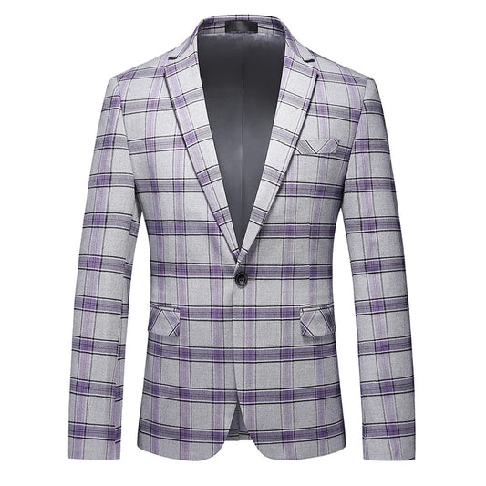 2026 New Men's Pink-Red Striped Suit Jacket, Fashion Slim Plaid Dress Coat, Red Purple Gray Blazers, Asian Size Terno Masculino
