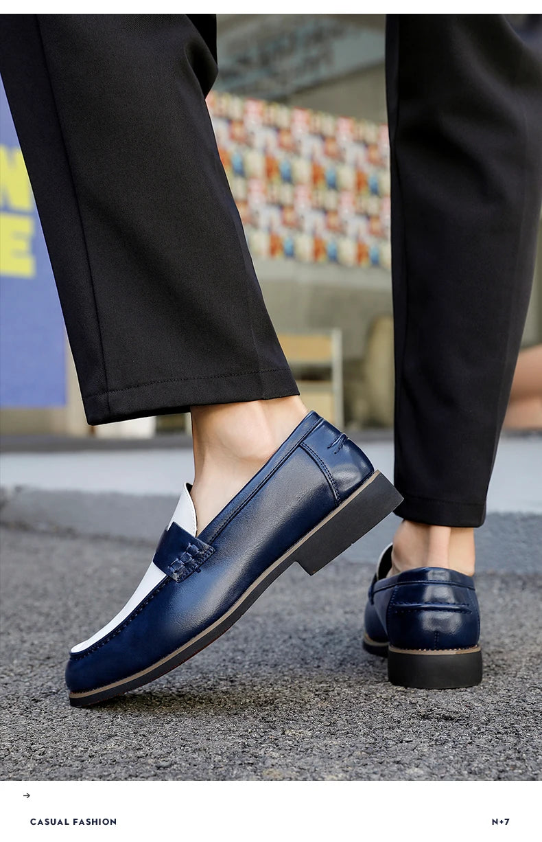 Luxury Brand Loafers Men's Black and White Color Leather Shoes Slip-on Fashion Soft-soled Casual Shoes Party Wedding Moccasin