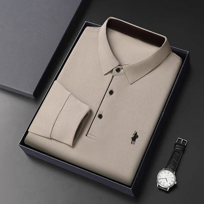 Spring and Autumn Pure Cotton Men's Long Sleeve Collar T-shirt Business Casual Fashion Comfortable Versatile Polo Shirt
