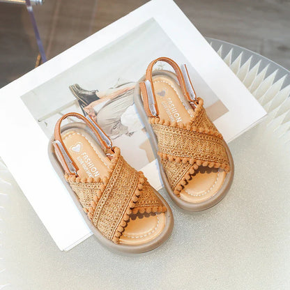 Girls Summer Beach Shoes Ethnic Style Children's Casual Sandals Kids Soft Sole Fashion Shoes Vintage Princess Shoes Summer New