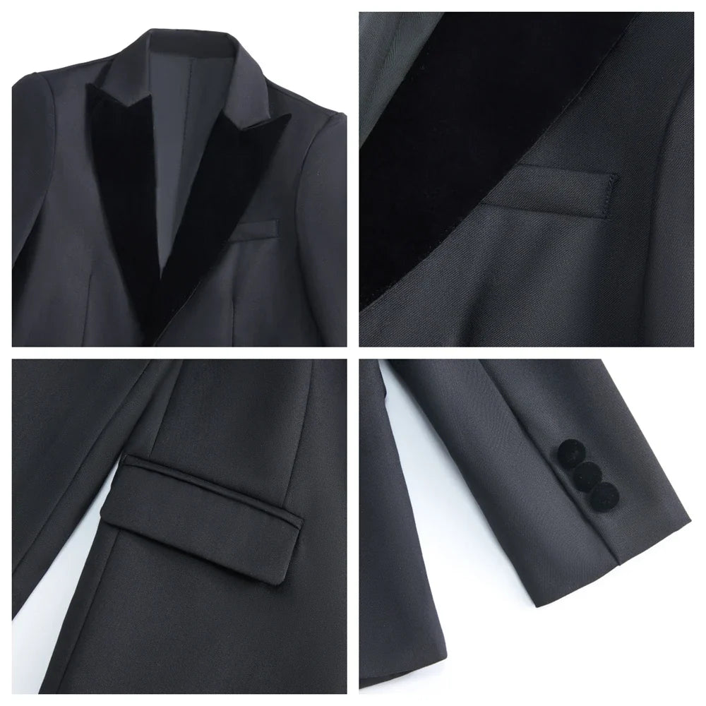 Four Pieces Boys Formal Suit Set, Velvet Collar Blazer Vest Pants Bow-tie Tuxedo Pants, Homecoming Children Wedding Suits