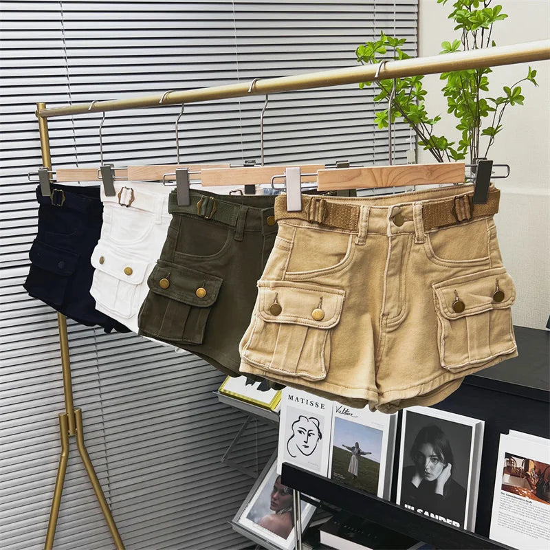 American Retro Workwear Denim orts Women Summer New Hot Pants High Waist Small Size Straight Leg Wide Leg Pants