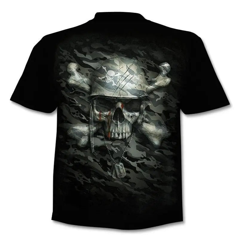 New retro street punk motorcycle men's T-shirt 3D shirt casual fashion hip-hop horror short sleeved round neck men's clothing