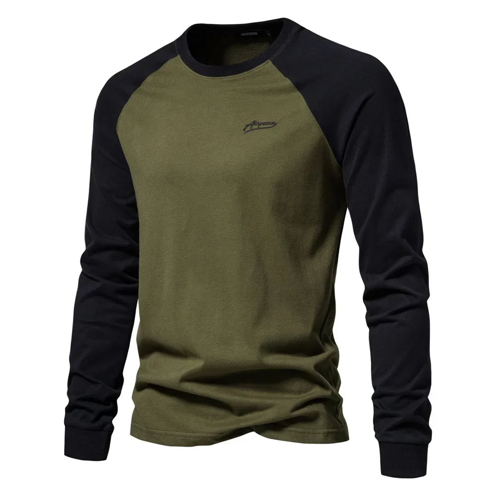 T-shirts 100% Cotton Long Sleeve O-neck Pactwork Casual T shirts for Men New Spring Designer Tees Men Clothing