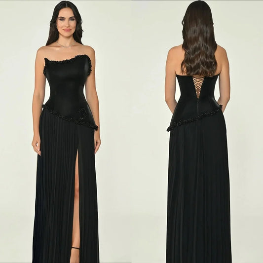 Customized Intricate Beading Sequined A-line Strapless Long Dresses Bespoke Occasion Dresses Modern Style Sizes Available Retro