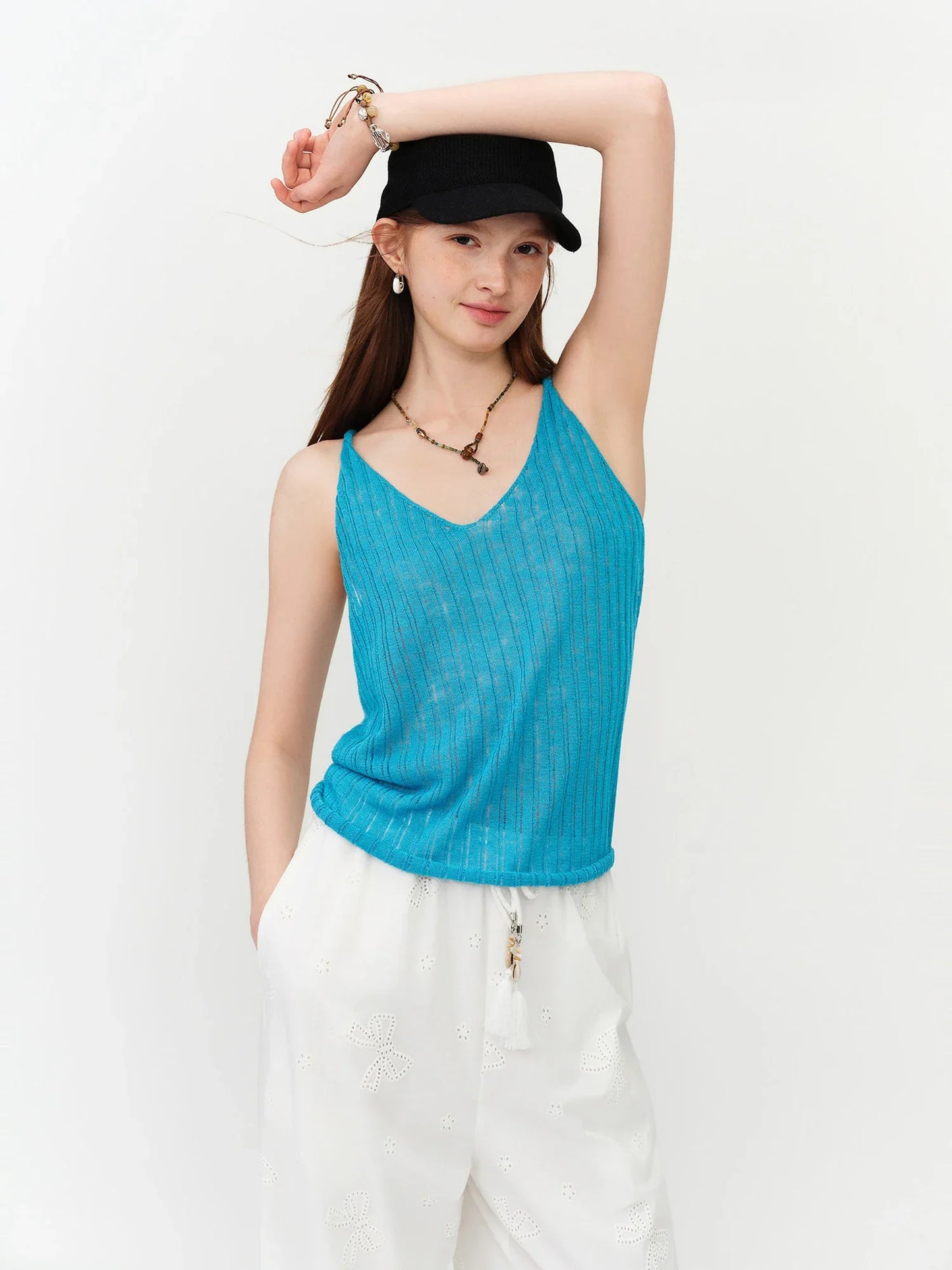 Stylish V-Neck Wool Knit Vest for Resort & Beach Vacation 2026 Summer New Arrival Casual Top Tanks Summer Sleeveless Camis