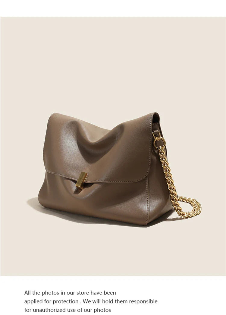 Genuine Leather Large Chain Shoulder For Women 2026 Luxury Designer Office Messenger Bags Satchel Cow Ladies Handbags