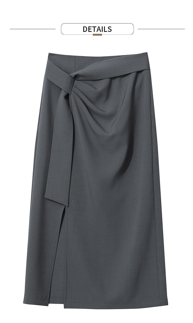 Women's Skirt 2026 Spring New H-Line Elegant Anti-wrinkle Split Skirt Solid Mid-length Versatile Woman Clothes 12621005