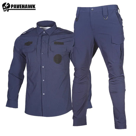 Quick Drying Workwear Suit Men Combat Elastic Tactical Training Set Multi Pocket Man Security Staff Uniform Cargo 2pcs Suits