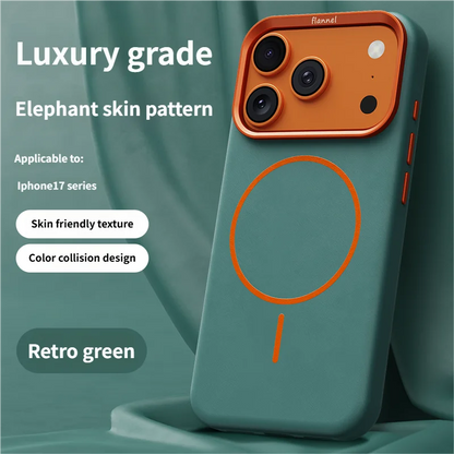 High-End Elephant Leather Texture Magnetic Phone Case for IPhone 17 Pro Max Air for Magsafe Wireless Charging Full Protect Cover