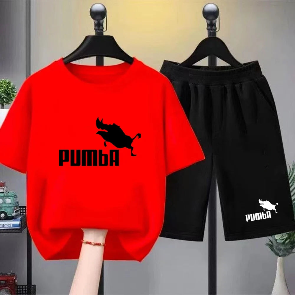 Black Children T-shirt+Bottom Wear Age 3-12 Boy Girls Set 2pcs Kids Set Wild Boar Summer Tshirt Print Leisure