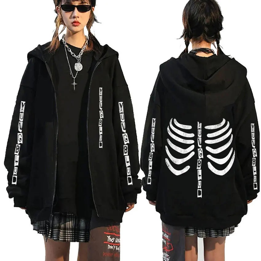 Singer Yungblud Black Hearts Club Zipper Hoodie Male Fleece Cotton Zip Up Hoodies Men Women Rock Vintage Oversized Zip Up Jacket