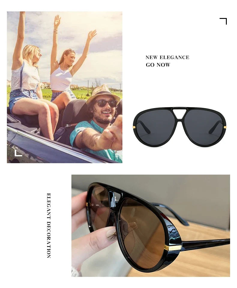 Cycling Trendy Women Square Twin Bridge Pilot Sunglasses New Luxury Designer Shades Outdoor Driving Travel Female Sun Glasses