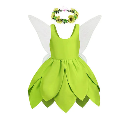2024 Baby Girls Fairy Miss Tinker Dress Suspenders Frock Elves Cosplay Halloween Costume Child Pixie Elf Carnival Clothing Robes