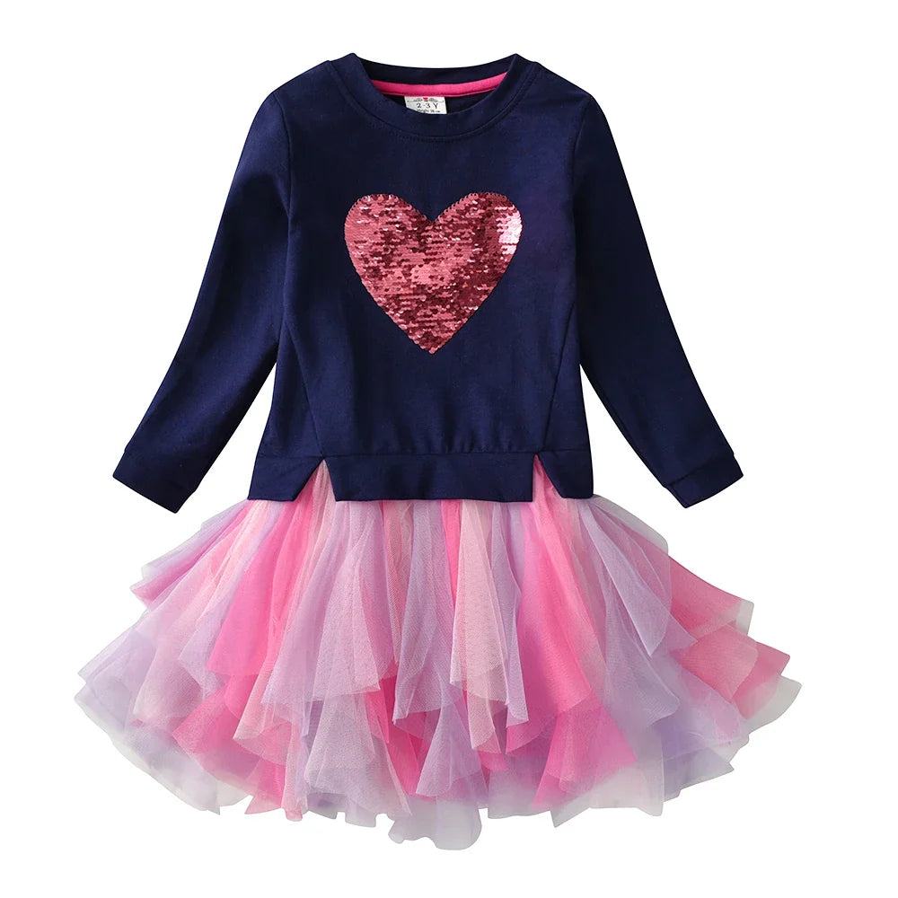 Children Sweater Dress For Girls Mermaid Patchwork Princess Tutu Dress Toddler Winter Clothing Cartoon Casual Girl Dress