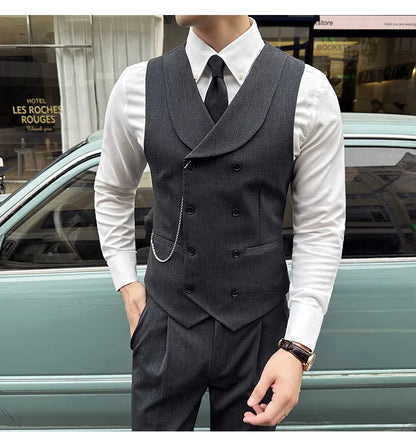 ( Vest + Pants) Men Luxury Double Breasted Design Suit Vest 2 pieces Formal Groom Wedding Dress Vest Set Fashion Club Clothing