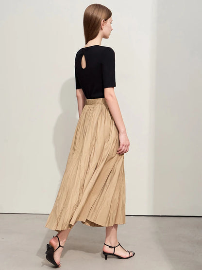 Minimalism Pleated A-Line Skirts Women 2024 Summer New Baiscs Rubber Band Waist Irregular Loose Large Hem Skirt 12442081