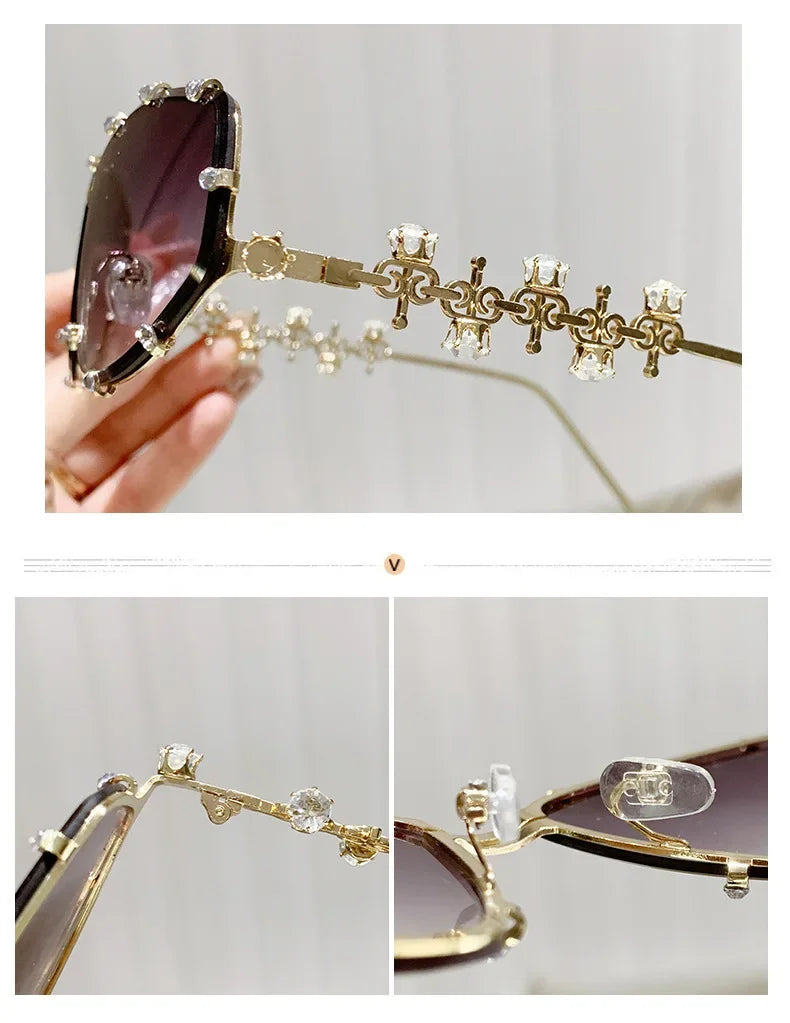 Diamonds Fashion Sunglasses Women 2024 Vintage Shades UV400 Luxury Rhinestones Sun Glasses Female Punk Big Men Eyewear