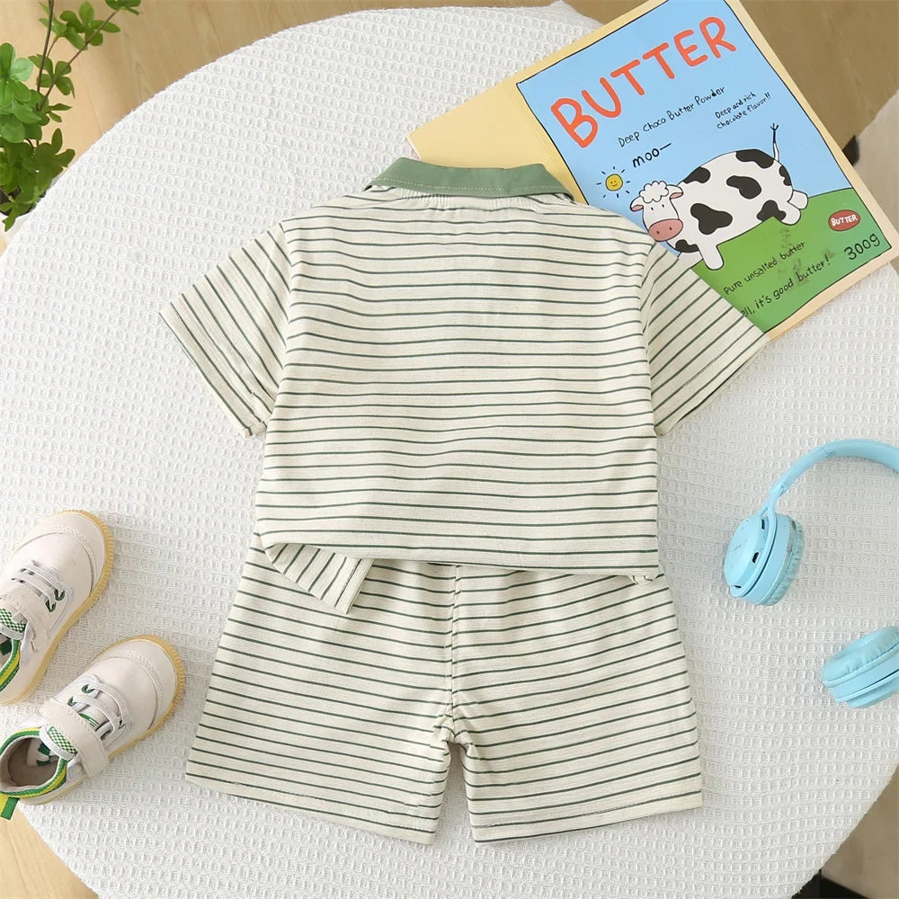 New Summer Baby Boy Clothes Set Toddler Boys Striped Cartoon T-shirt Short Pant 2-Piece Casual Infant Children's Clothing Outfit